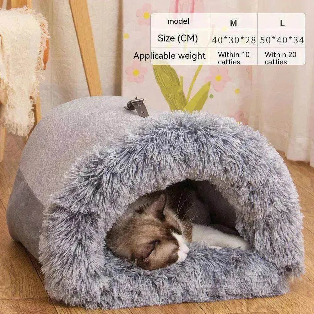 Portable Pet Nest Warm Dog & Cat Bed with Semi-Enclosed Design
