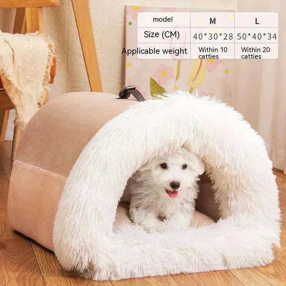 Portable Pet Nest Warm Dog & Cat Bed with Semi-Enclosed Design