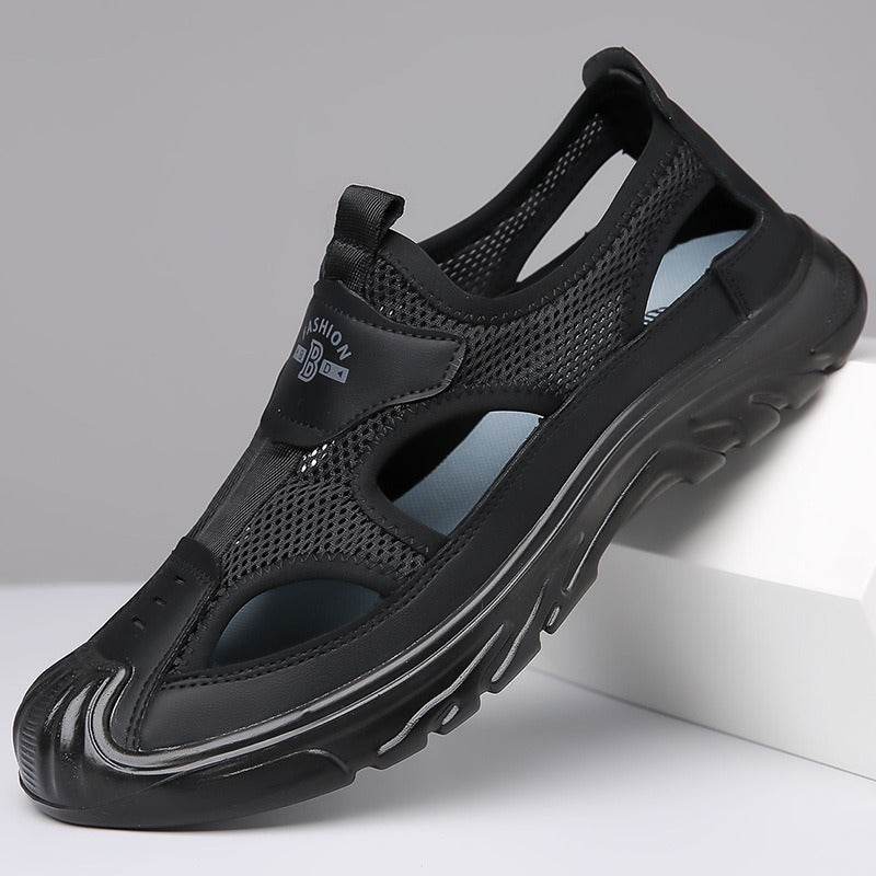 Summer Breathable Men's Sandals Hollow Mesh Surface Casual All-match Hole Outdoor Travel Soft Bottom Slip On Beach Shoes