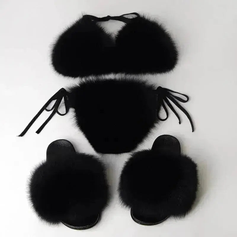 Fox Fur Trim Split Boudoir Lingerie Top