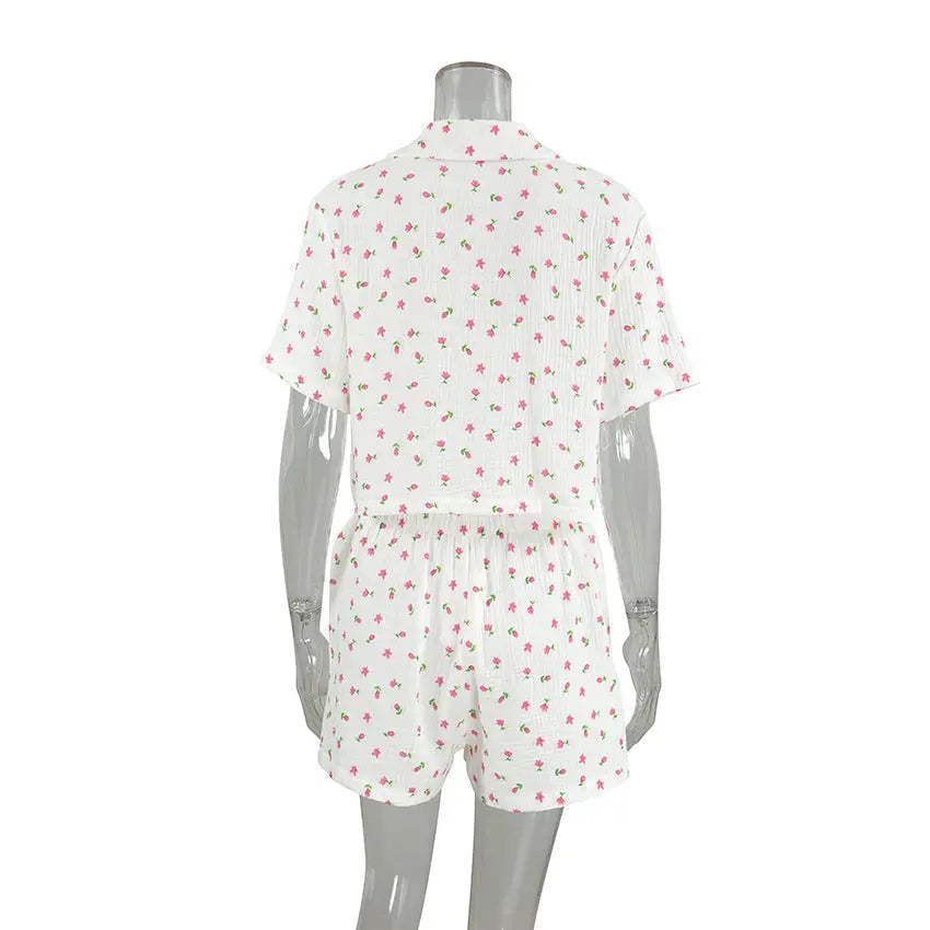 Thin Cotton Printed Comfortable Loose Breathable Short-sleeved Shorts Summer Pajamas Home Wear For Women