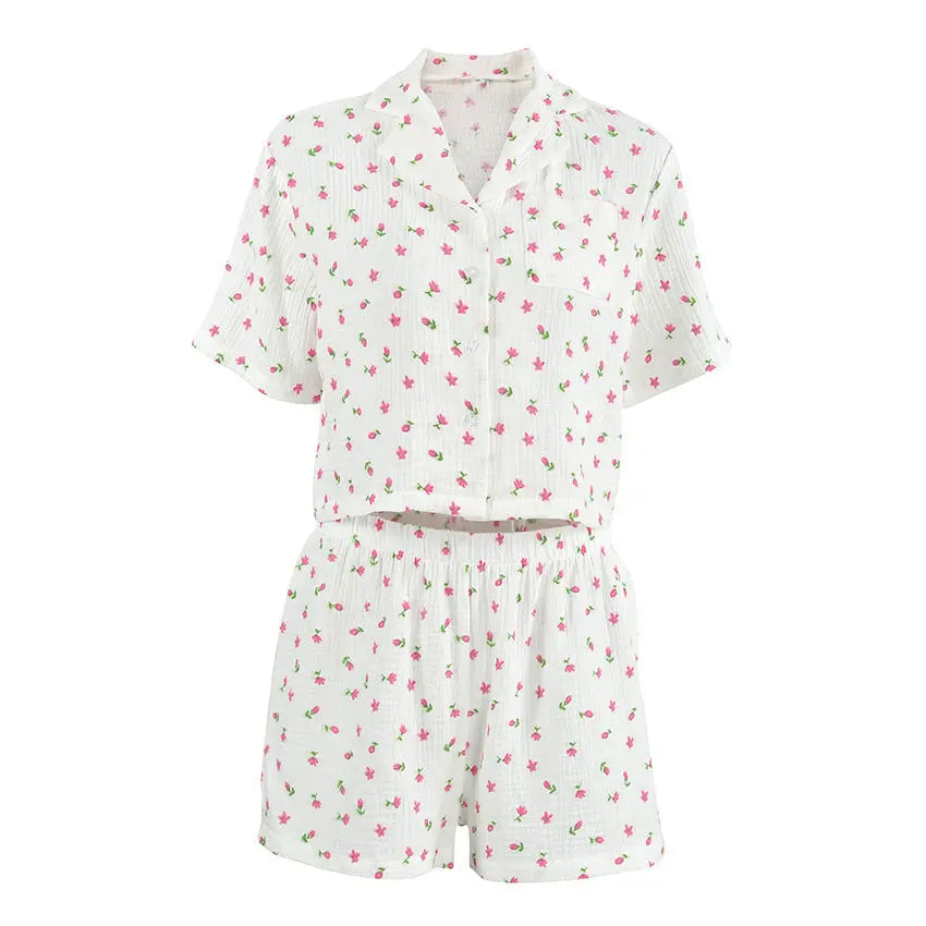Thin Cotton Printed Comfortable Loose Breathable Short-sleeved Shorts Summer Pajamas Home Wear For Women
