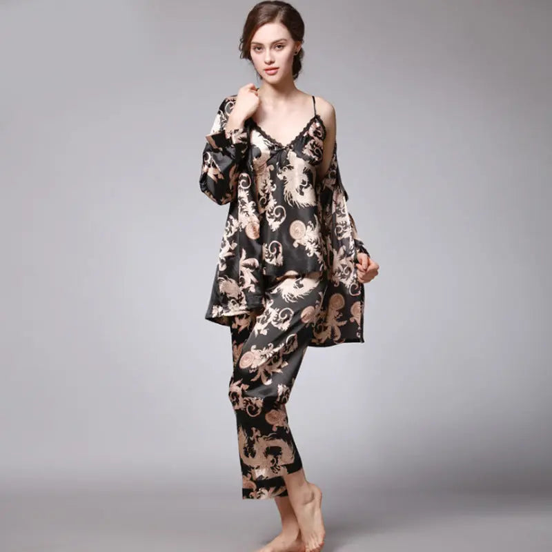 Three-piece silk pajamas for women