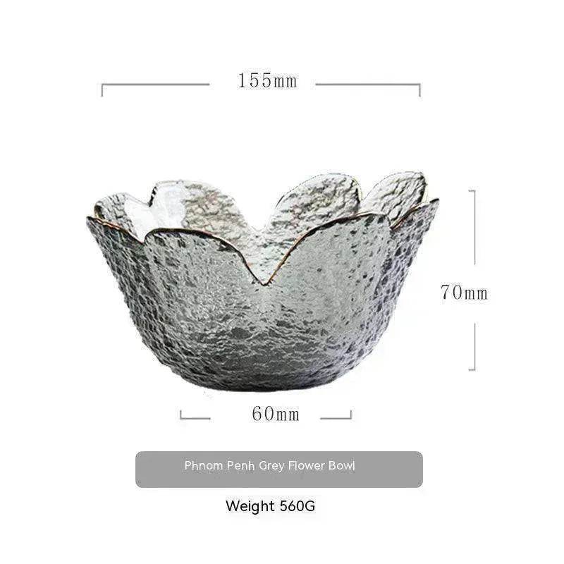 Traditional Japanese Style Hammer Pattern Petal Glass Bowl Set