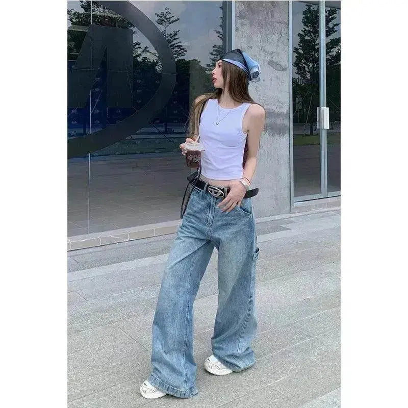 Wide leg  Baggy Cargo street Denim Jeans Pant Boyfriend jeans trouser