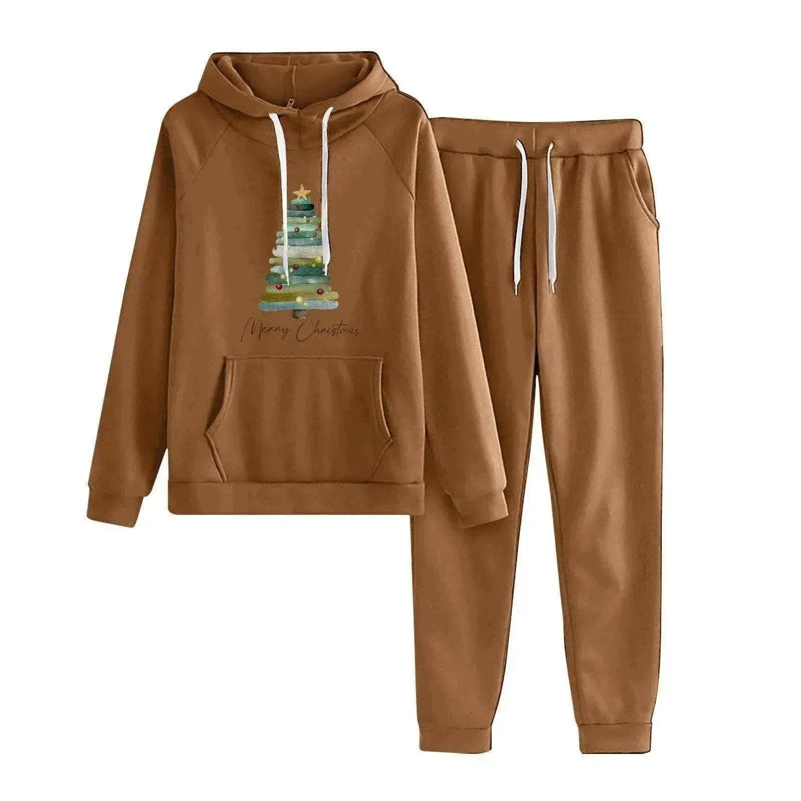 Women Loose Plus Size Long Sleeve Christmas Hoodie Outfit set 2pcs