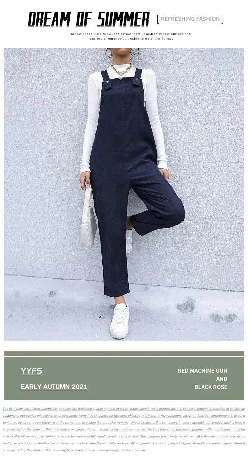 Women's Autumn Warm Corduroy Loose Solid Color Suspender Pants