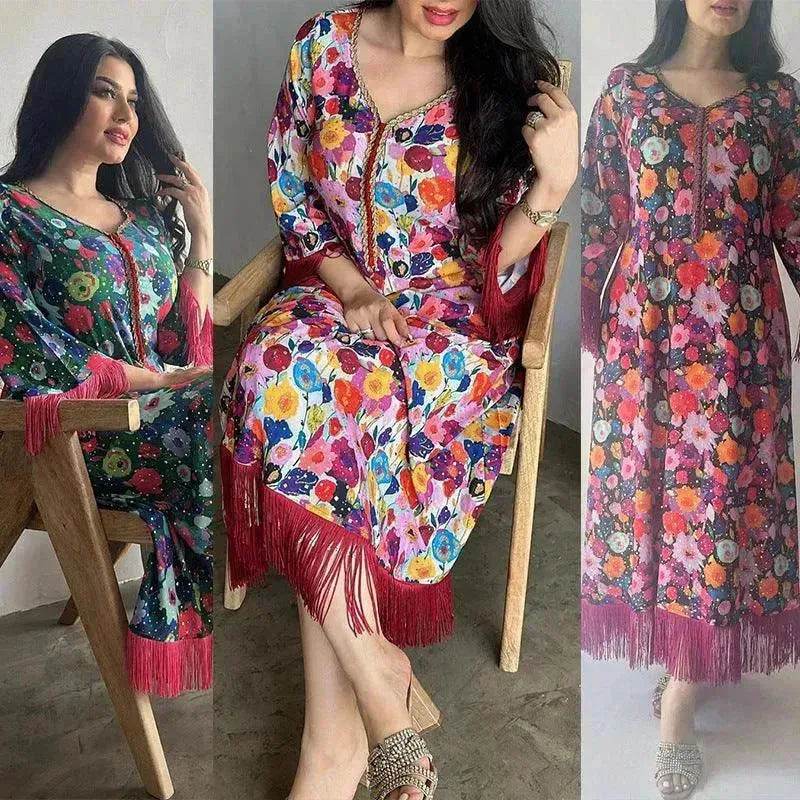 Women's Bronzing Printed Casual Dubai Arab  Robe