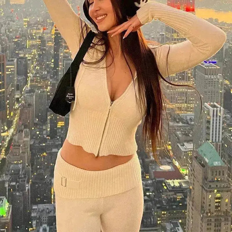 Women's Comfortable Hoodie Leisure Charming Long Sleeve Sweater And High Waist Long Pants Suit