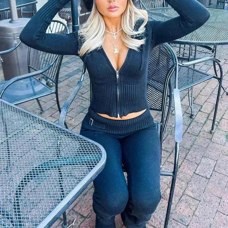 Women's Comfortable Hoodie Leisure Charming Long Sleeve Sweater And High Waist Long Pants Suit