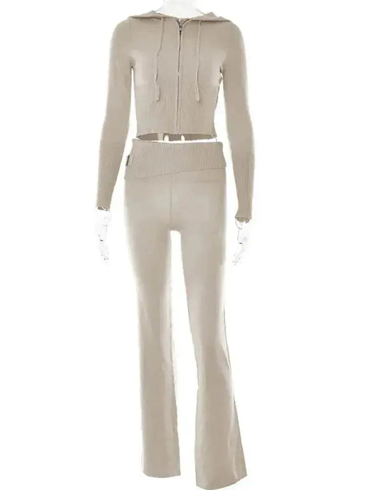 Women's Comfortable Hoodie Leisure Charming Long Sleeve Sweater And High Waist Long Pants Suit