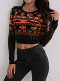 Women's Contrast Color Jacquard Fashion Round Neck Sweater