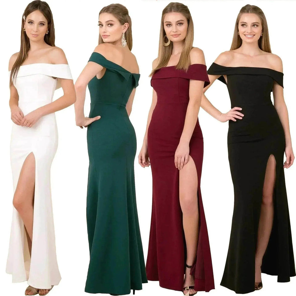 Women's Fashion Elegant Boat-neck formal slit bodycon Evening Gown Dress.