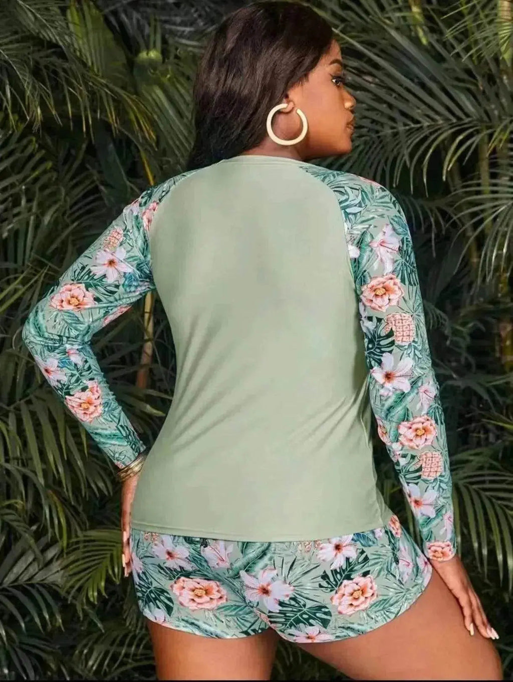 Women's Fashion Long Sleeve High Waist Split Swimsuit/pajamas/lounge wear.