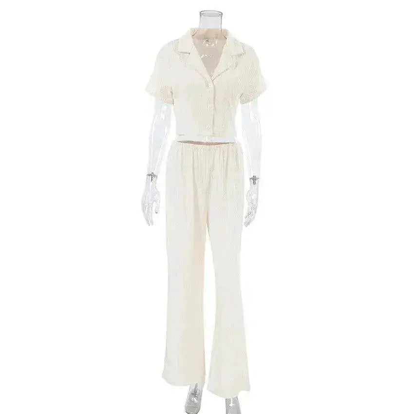 Women's Fashionable Simple Solid Color Short-sleeved Trousers Pajamas Two-piece Set