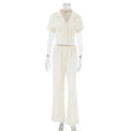 Women's Fashionable Simple Solid Color Short-sleeved Trousers Pajamas Two-piece Set