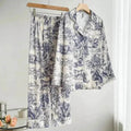 Women's Ice Silk Pajama Set – Long Sleeve Print Loungewear (M–XL)
