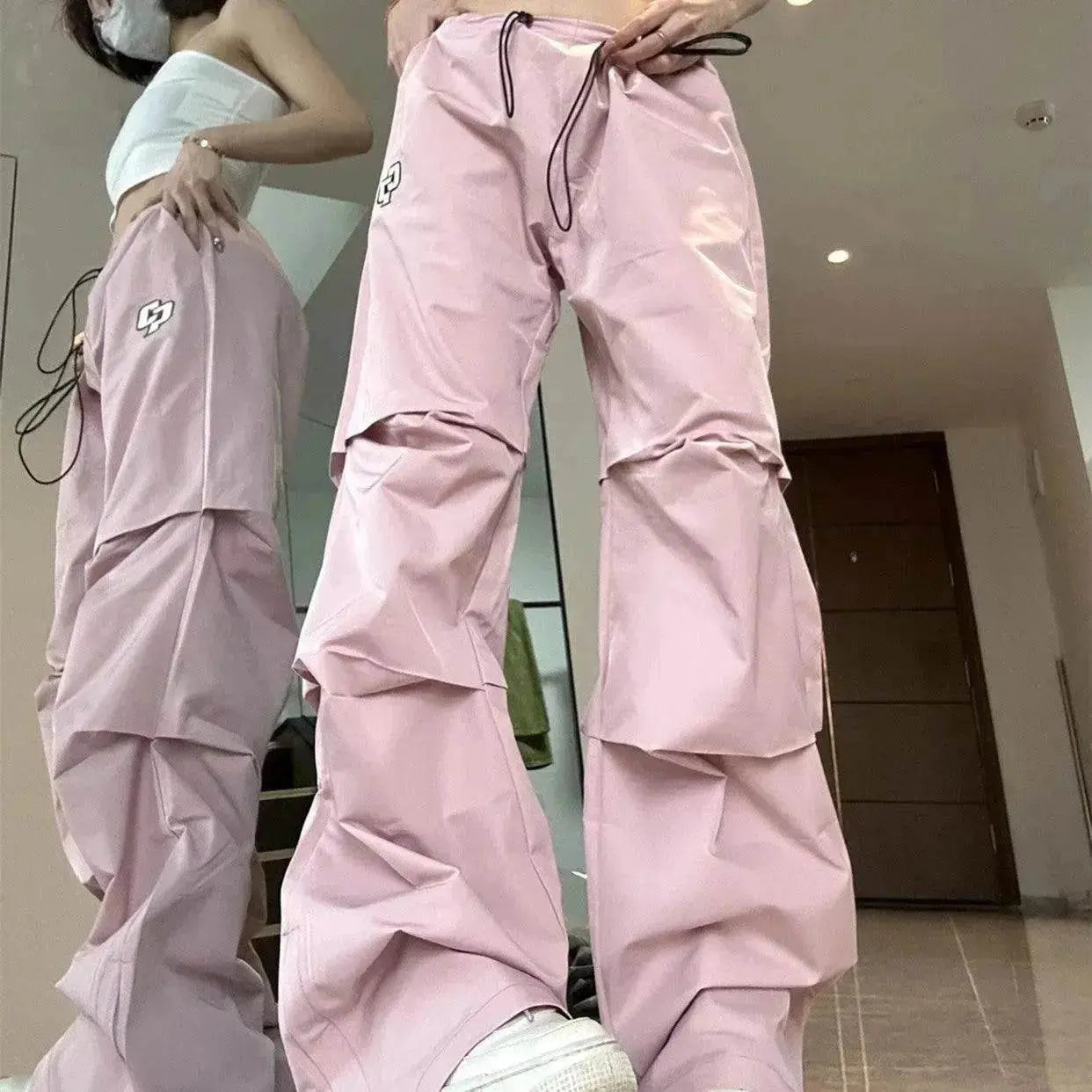 Women's Retro Pleated Pink Overalls