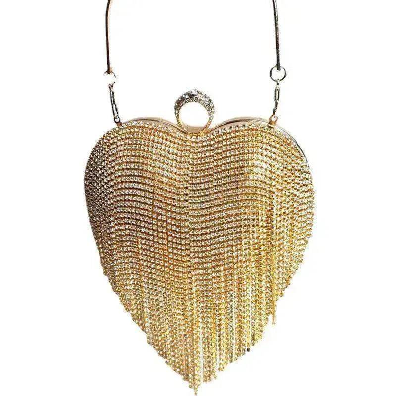 Women's Tassel Heart Shape Inlaid Diamond Handbag