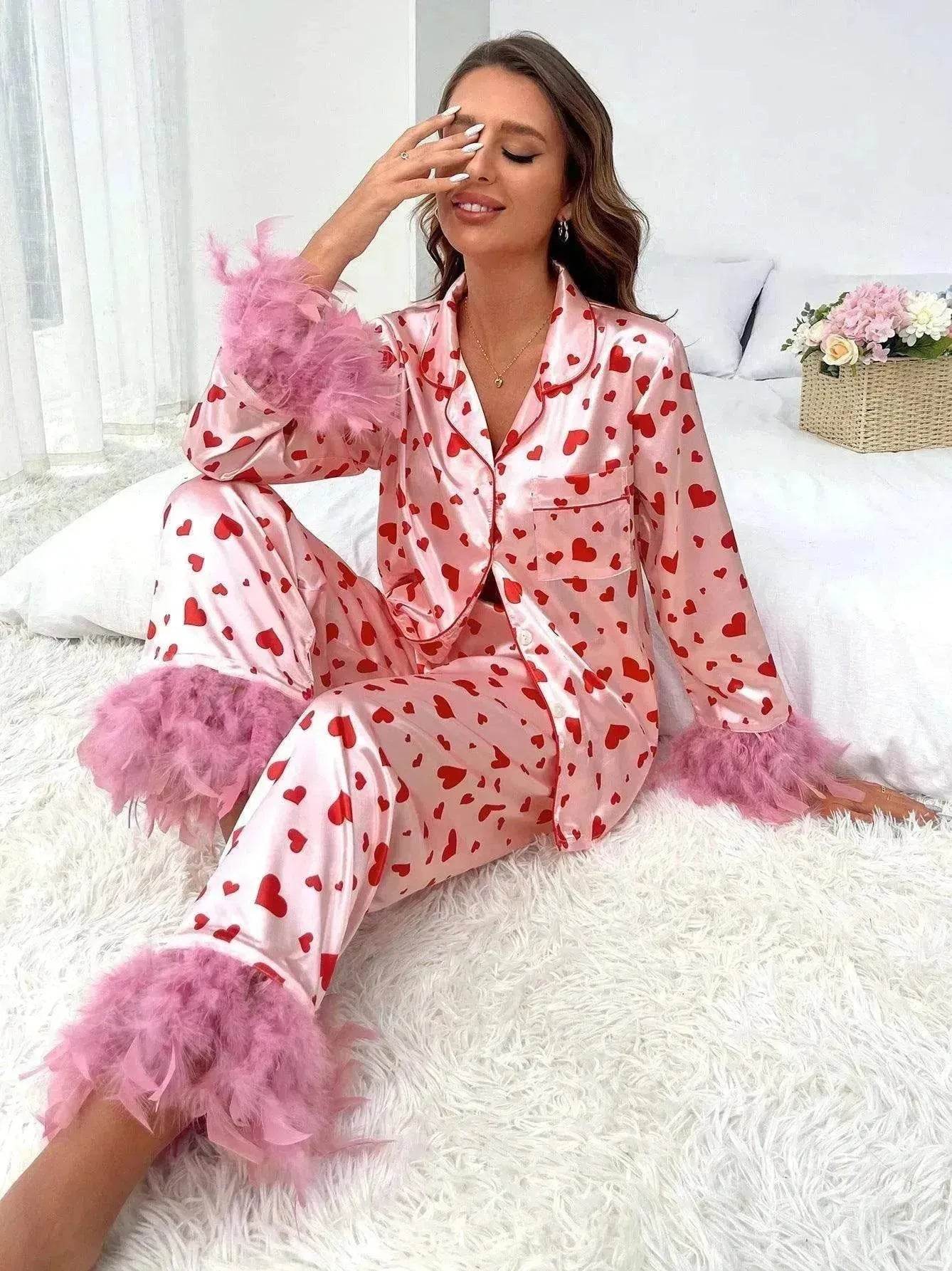 Women's Valentine's Day Sweet Loving Heart Printed Casual Suit Pajamas