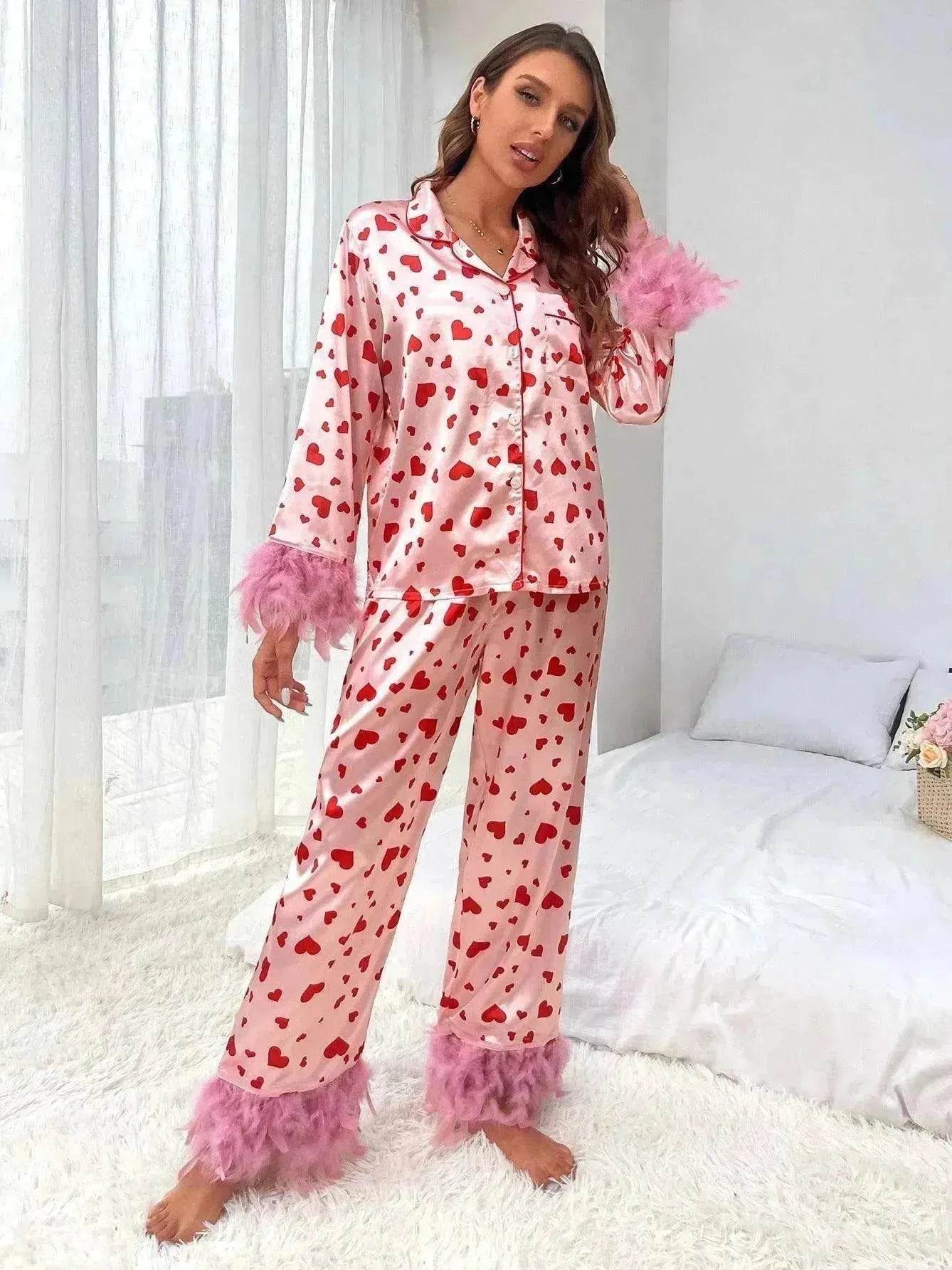 Women's Valentine's Day Sweet Loving Heart Printed Casual Suit Pajamas