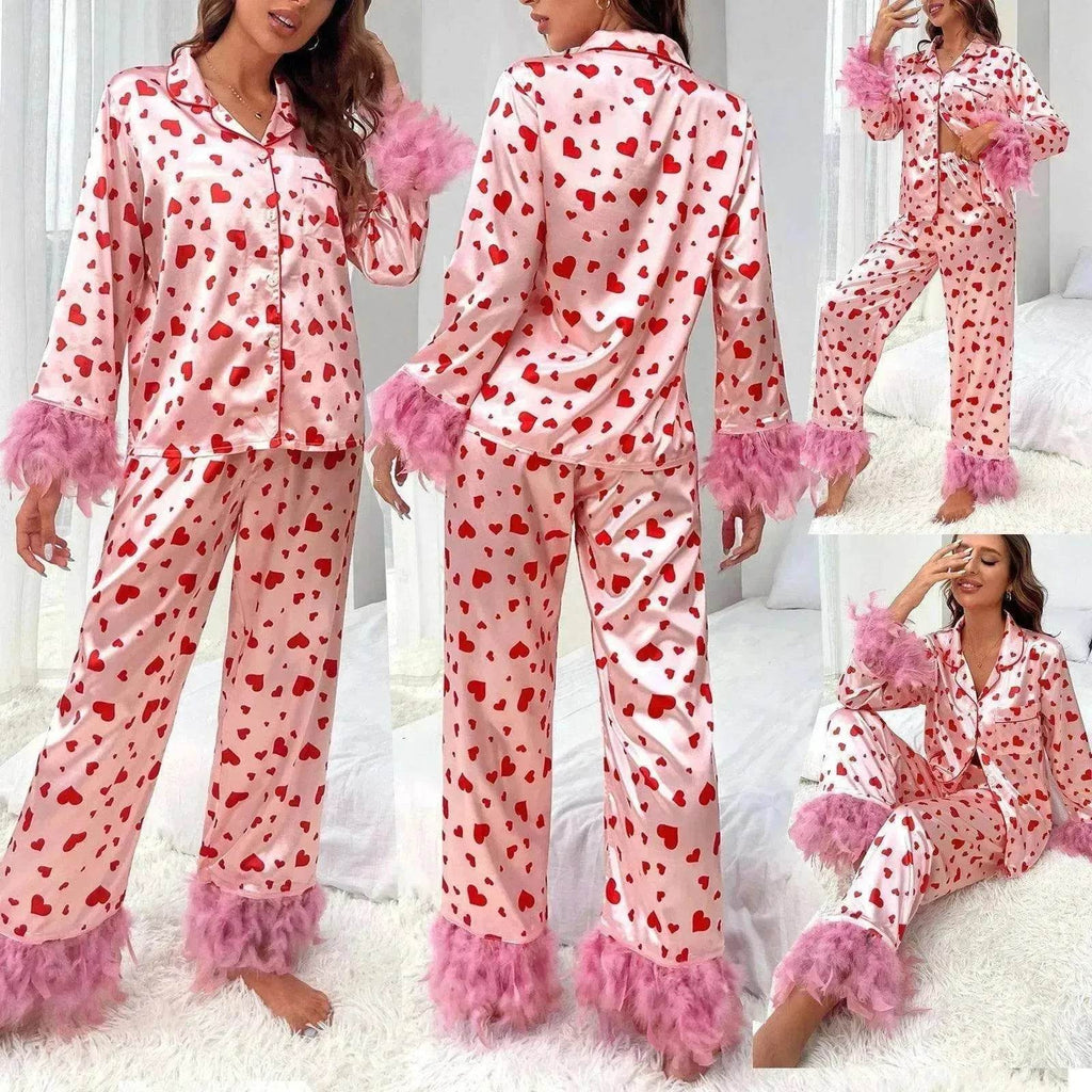 Women's Valentine's Day Sweet Loving Heart Printed Casual Suit Pajamas