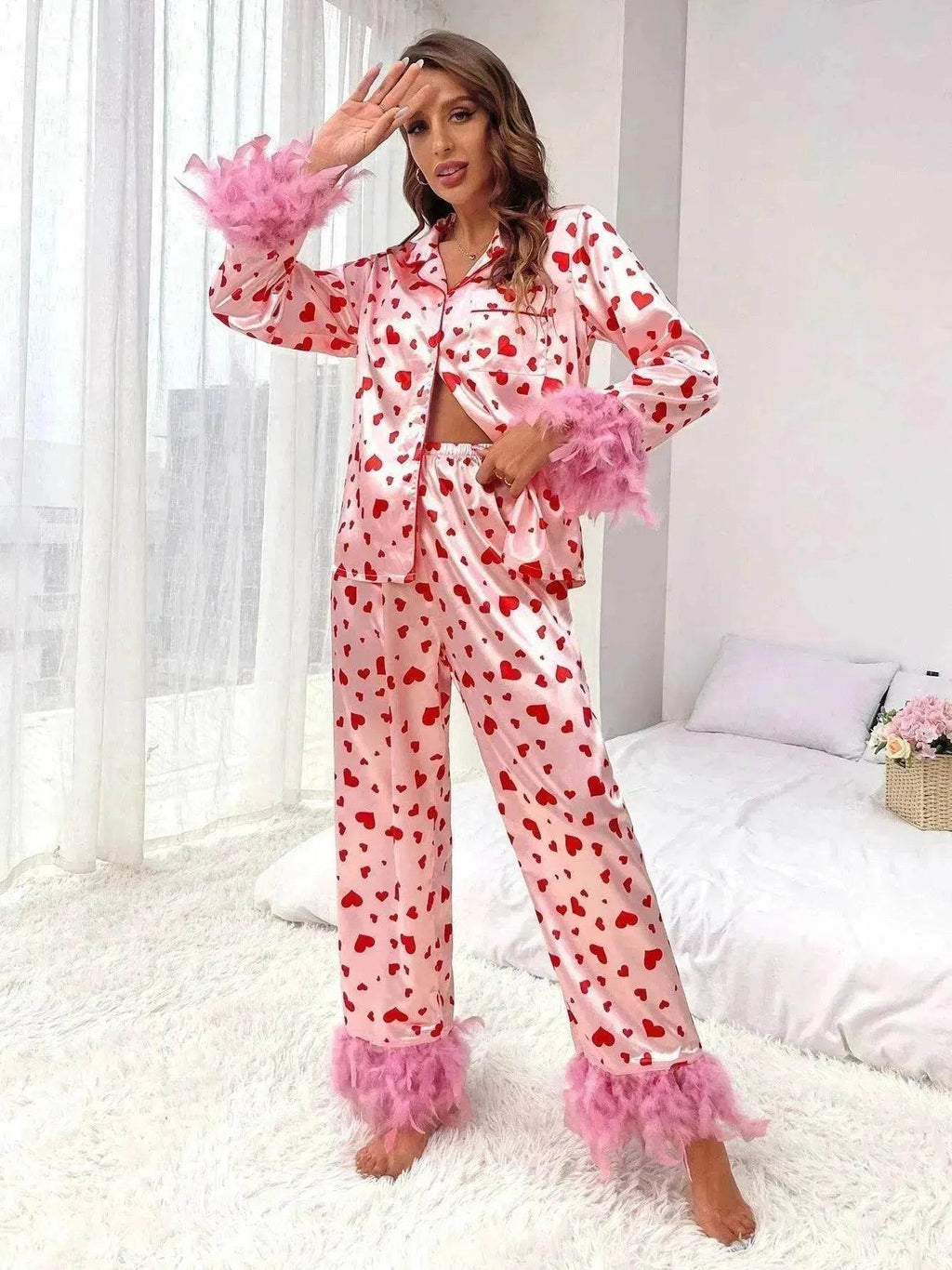 Women's Valentine's Day Sweet Loving Heart Printed Casual Suit Pajamas