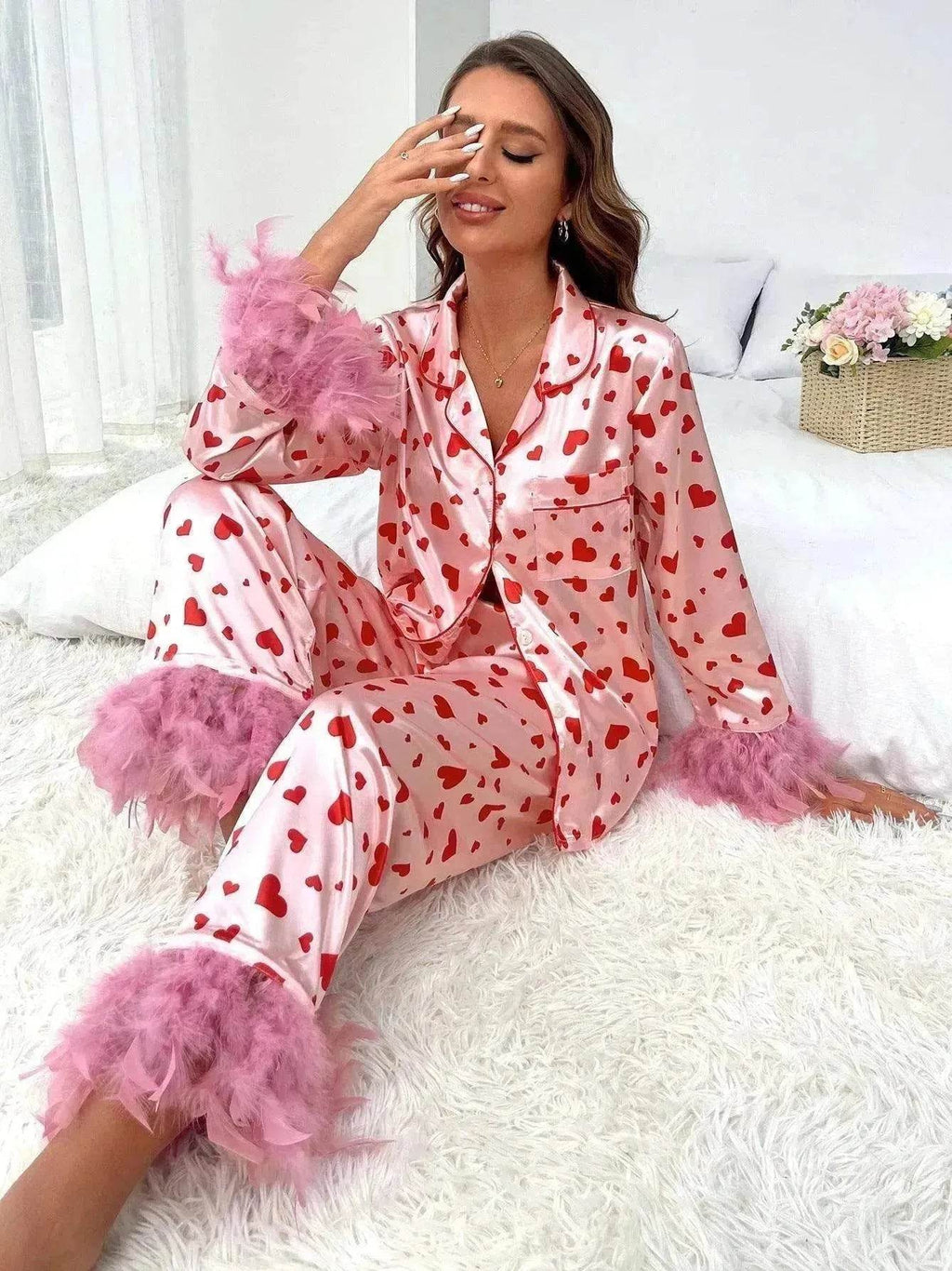 Women's Valentine's Day Sweet Loving Heart Printed Casual Suit Pajamas