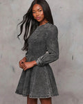 Elegant Patchwork Waist-slimming Women's Denim Long Sleeve Dress