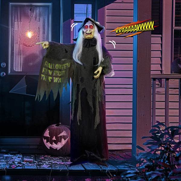 6ft Eye Red Light Vibration Witch Sound Voice Control, Standing Guiding Witch, Battery Model - Batteries Not Included, Halloween Standing Decoration