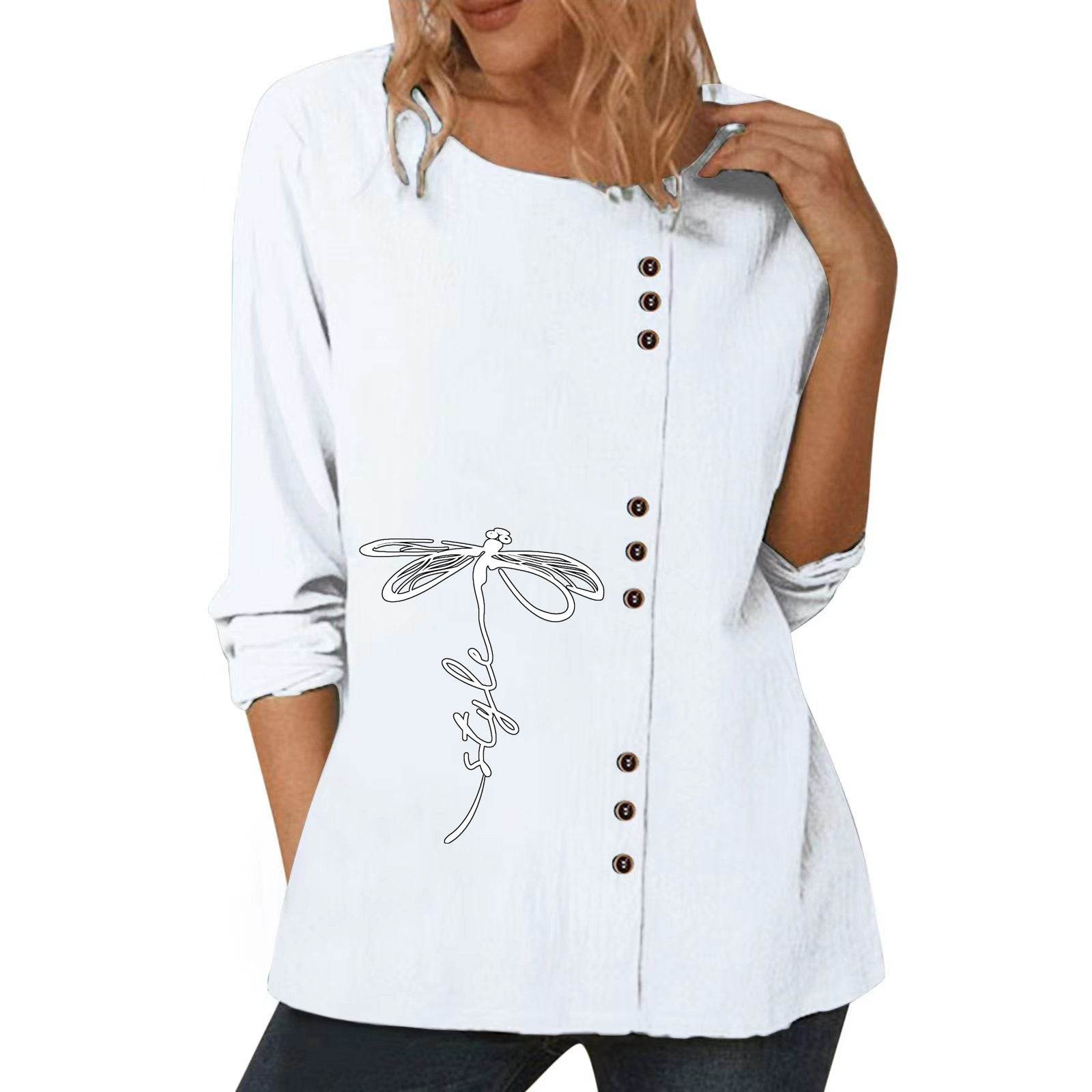 Casual Loose Cotton And Linen Long-sleeved summer Blouse Top For Women