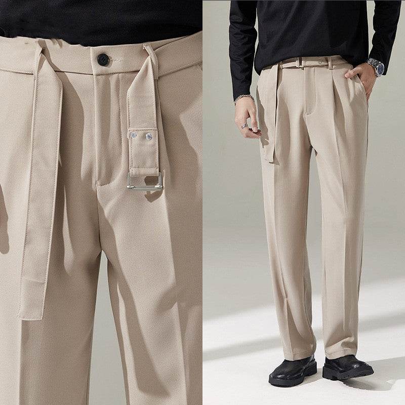 Detachable Belt Draping Wide-leg Suit Chinos Trouser For Men