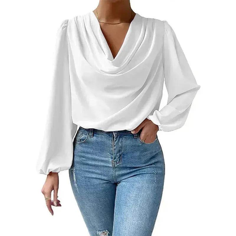 Casual Evening Top for Women Long-sleeved Shirt Loose V-neck chiffon blouse Top women