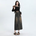 High Waisted Denim Skirt Long Cotton Solid Style