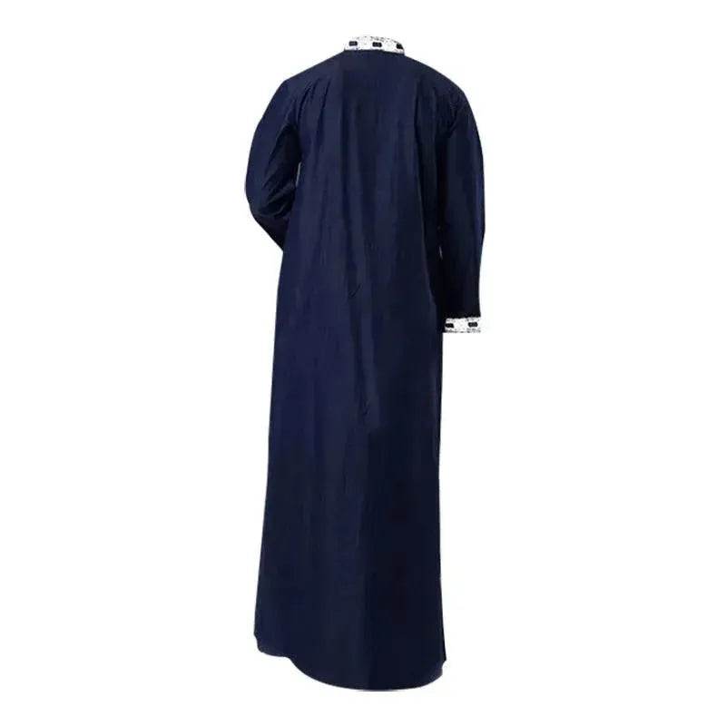 Fashionable and Elegant Arab  Long Sleeved Solid Color Casual Robe Moroccan Men's Jalabiya