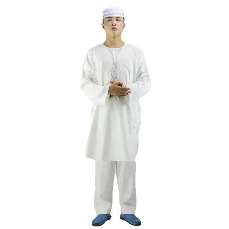 Arab  Men's New Cotton Hemp Embroidery Liturgy Embroidered Hui Men's Suit Two Piece Wholesale