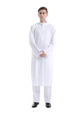 Fashionable and Elegant Arab  Two-piece Solid Color Men's Robe Moroccan Men's Jalabiya