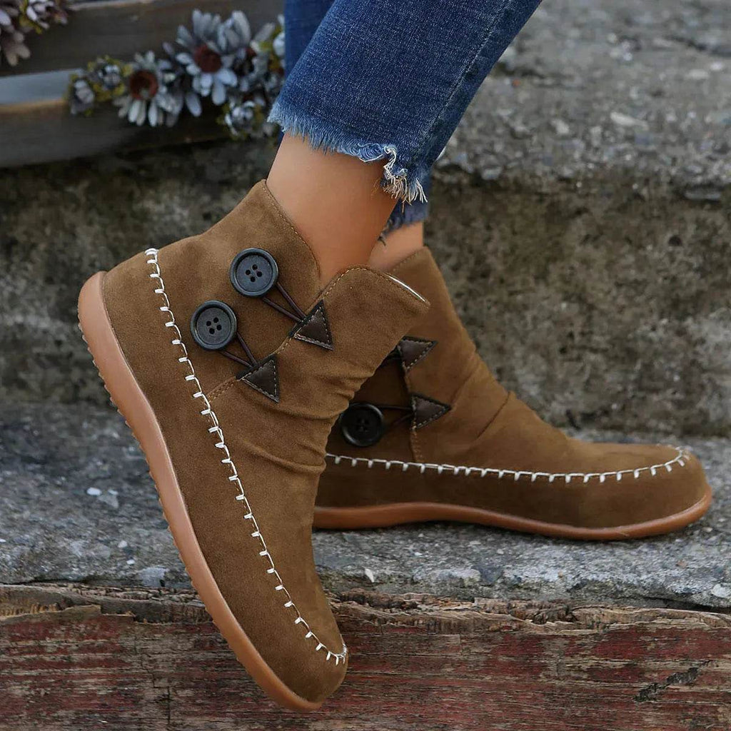 Button Design Ankle Boots For Women Autumn And Winter