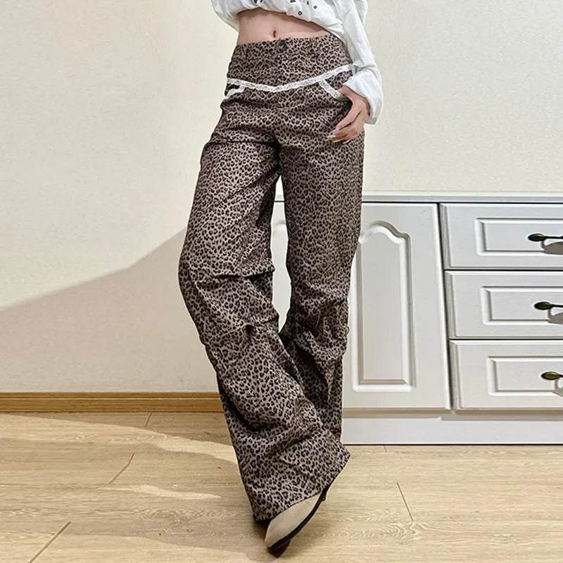 Slim Woven Leopard Print Casual Pants For Women