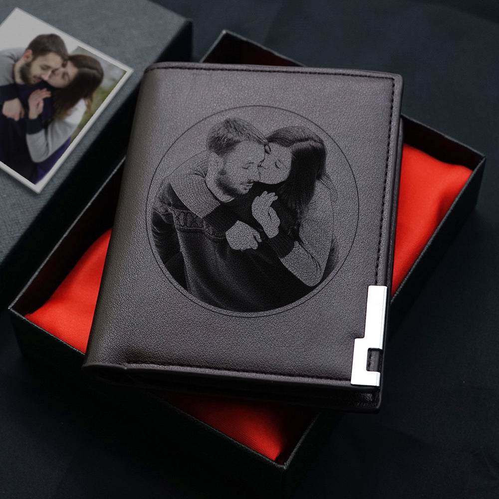 Custom Men's leather Wallet Zipper Valentine's Day gift  Personalized Men's Wallet