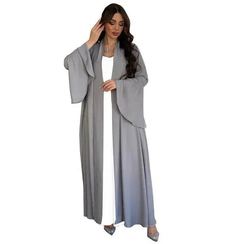 Abaya two piece set Elegant Satin  Plain Color Abaya Kimono Open front Abaya Dubai Abaya wear for Middle East Women