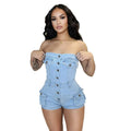 Women Denim Tube Romper Jumpsuit Strapless Bodycon Denim Short Jumpsuit