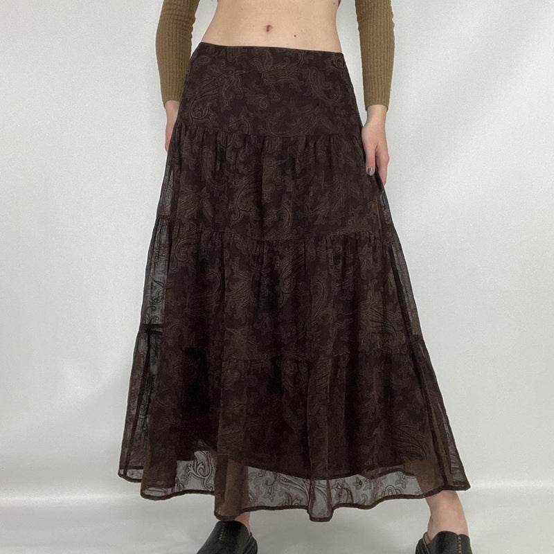 Retro Paisley Printed Skirt Women's Low Waist Midi skirt
