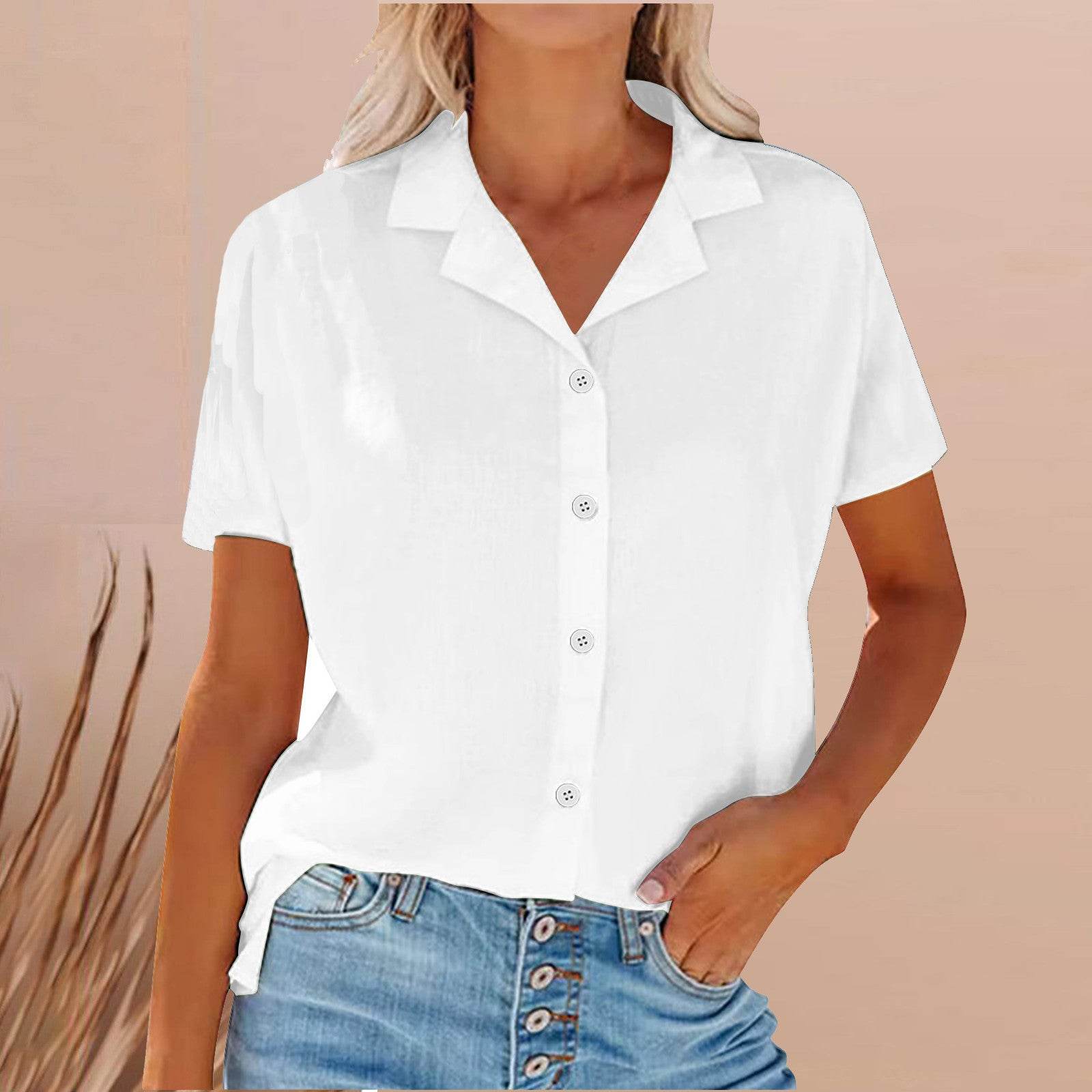 Women's Linen Casual Shirt – Short Sleeve Lapel Top for Spring & Summer (S–XXL, 6 Colors)