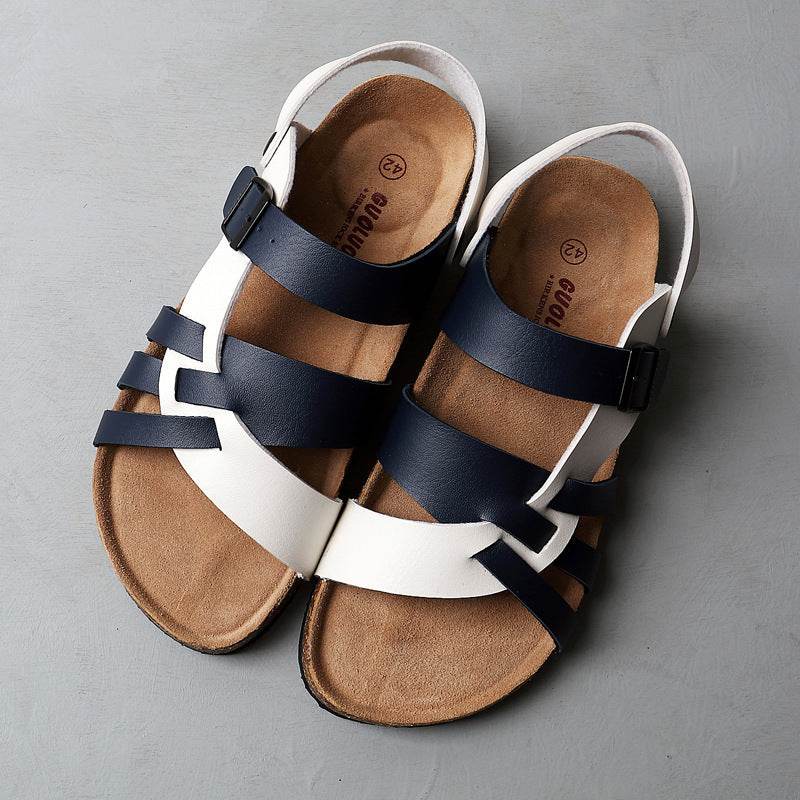 Men's Simple Hollow-out Flat Cork Slippers