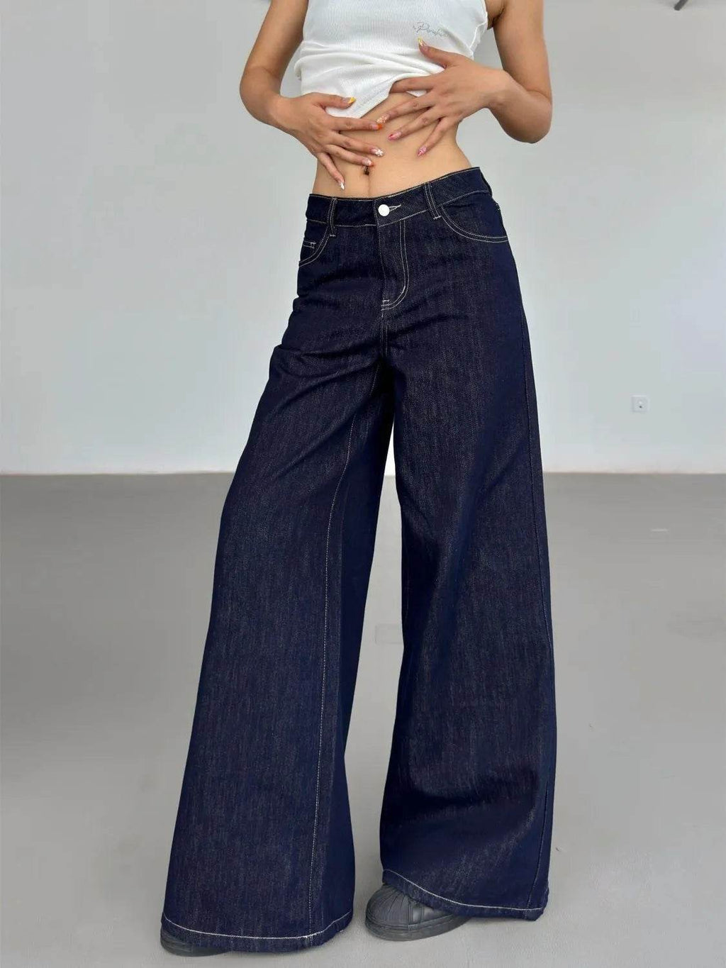 Fashion American Retro Wide Leg Baggy Jeans Pant For Women