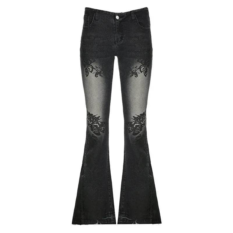 Printed Worn Baggy Jeans Pant Slimming Washed Women