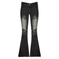Printed Worn Baggy Jeans Pant Slimming Washed Women