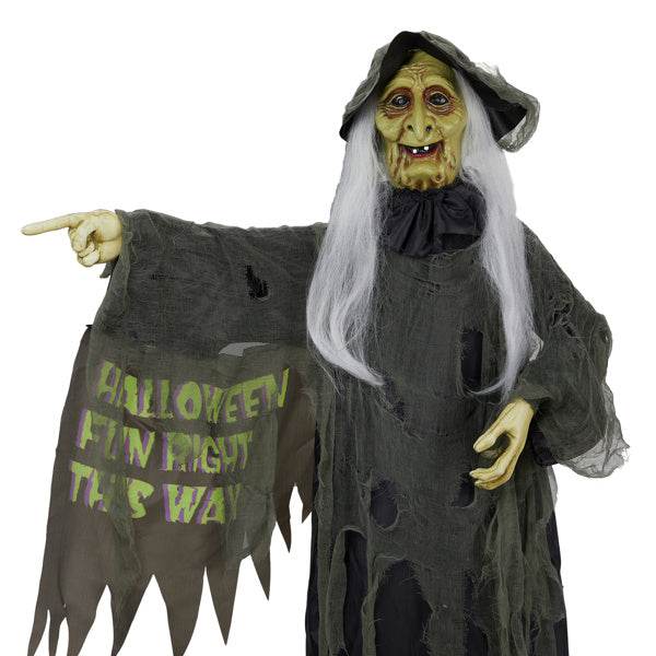 6ft Eye Red Light Vibration Witch Sound Voice Control, Standing Guiding Witch, Battery Model - Batteries Not Included, Halloween Standing Decoration