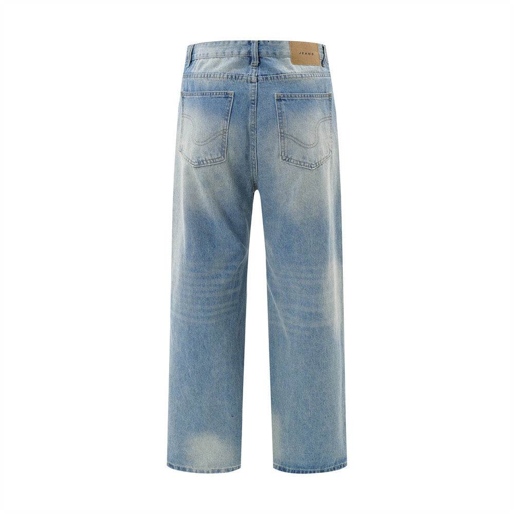 American Retro Wash Gradient Spray Painting Denim Trousers Men Jeans